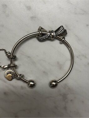 Pandora Silver Bow Charm Open Bangle Bracelet